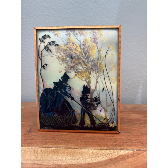 Vintage Reverse Painted Convex Glass Silhouette Pictures Parent Child set of 2 - Picture 4 of 6